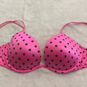 Hot pink polka dot Push Up Plunge bra